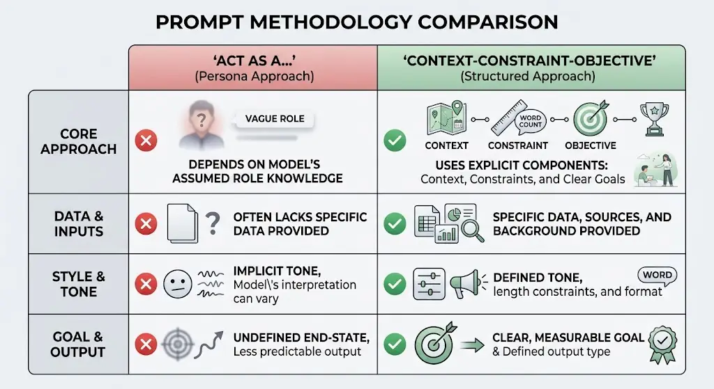 Why "Act as a..." Prompts are Ruining Your AI Outputs